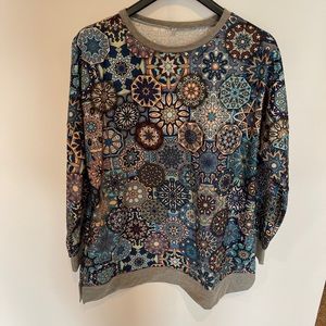 Kissmoda Women’s Long Sleeve Casual Pullover Tunic Size 3XL Floral Retro Blue